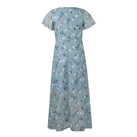 Vestidos Verano Moda 2024 Women's Swing Long Dress Chiffon Floral Short Sleeve Ruffle V Neck Fashion Waist Flowy Dress платье - Lootquake