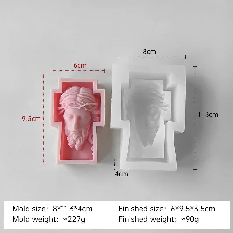 Portrait Face Silicone Mold Jesus Sculpture Cross Aroma Candle Resin Plaster Ornament Mold Home Decor Crafts Making Mould
