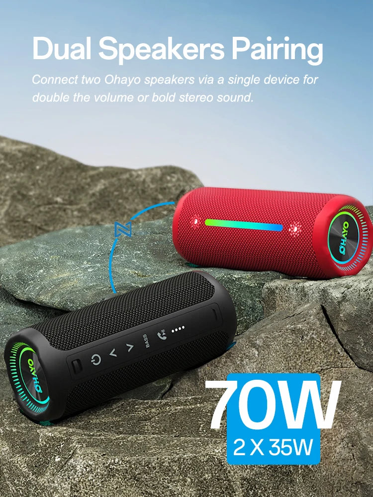 Altavoz Bluetooth portátil impermeable Ohayo de 35 W con potente sonido de 360 grados y graves potentes, TWS, IPX7 resistente al agua.