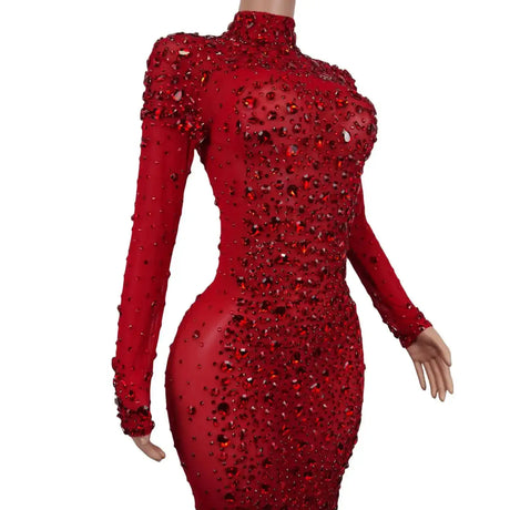 Sexy Party Banquet Evening Dresses Women Sparkly Rhinestone Long Dress Nightclub Singer Stage Costume Festival Clothing Cuixing - Lootquake