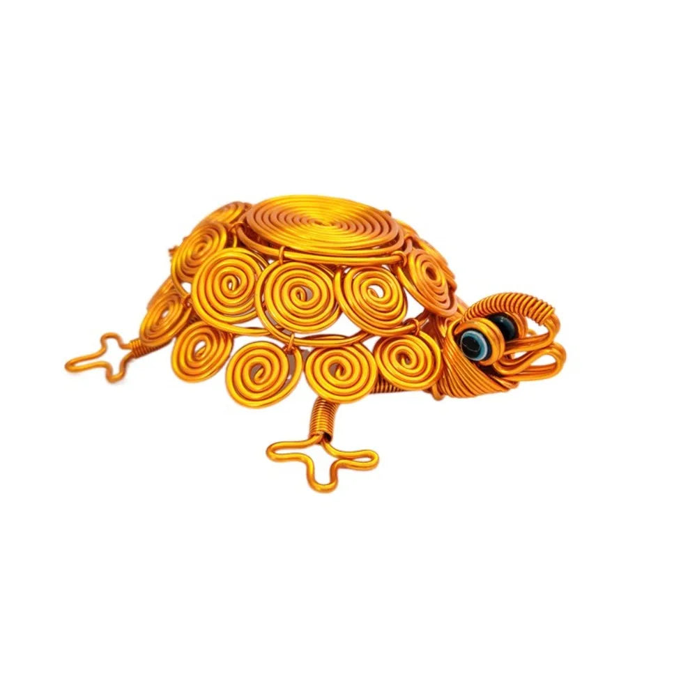 Sculpture Handmade Turtle Statue Woven Collectible Aluminum Wire Tortoise Figurine Crafts Cartoon Turtle Retro Ornaments