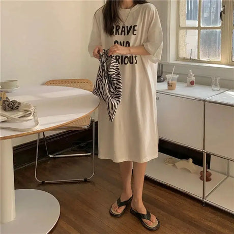 Harajuku Graphic White Long Dress Woman Clothing Y2k Casual Short Sleeve O-Neck Korean Fashion Summer Womens Loose Dresses 2024 - Lootquake