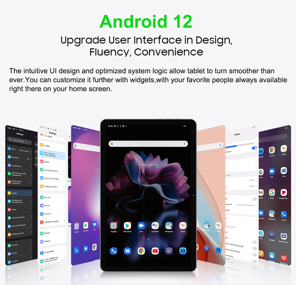 Tablette 14,1 pouces, version mondiale, non ouverte, Android 2025, 12 Go + 256 Go, 1920 x 1080, appels 4G, Wi-Fi 5G, 10 000 mAh