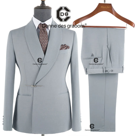Cenne Des Graoom 2025 New Elegant Light Grey Men Suits Metal Side Release Buckle 2 Pieces Set High Quality Wedding Party Dinner - Lootquake