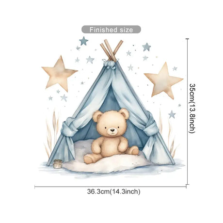 Cartoon Teddy Bear Tent Stars Wall Stickers for Kids Room Nursery Baby Room Decoration Wall Decals Room Interior - Lootquake