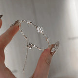 French Style Light Luxury Exquisite Bracelet Chic Elastic Flower Bracelet Sparkling Zircon Snowflake Ring 925 Silver Jewelry Set - Lootquake