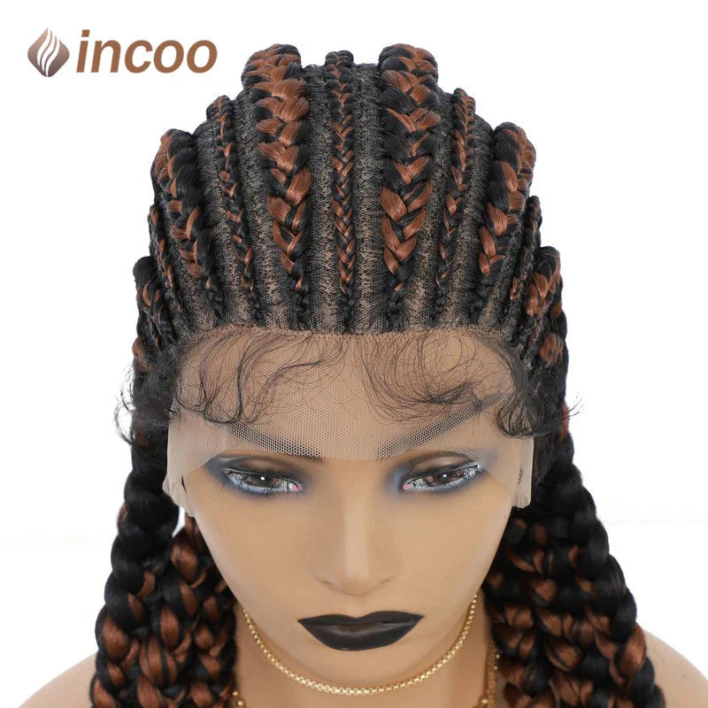 36" Jumbo Dutch Twins Cornrow Braided Lace Front Wig | Full Lace | Synthetic Crochet Hair | Black Women