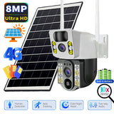 Cámara solar 4K con tarjeta SIM 4G, lente dual, 8MP, HD, visión nocturna, IP, CCTV, vigilancia, PTZ, PIR, detección humana, alarma, cámara impermeable