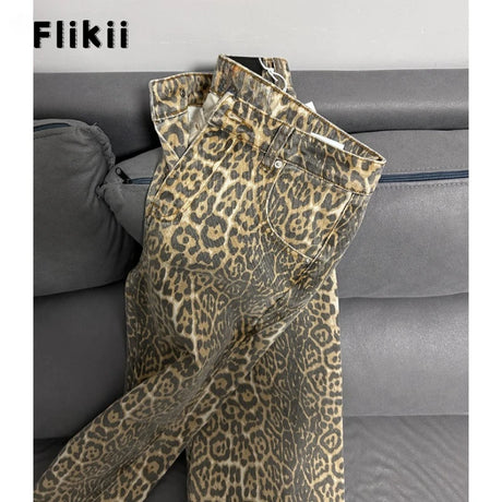 American Retro Leopard High Waist Baggy Jeans Women's Casual Pockets Hip-hop Pants 2024 Spring Y2K Oversiz Panther Denim Trouser - Lootquake