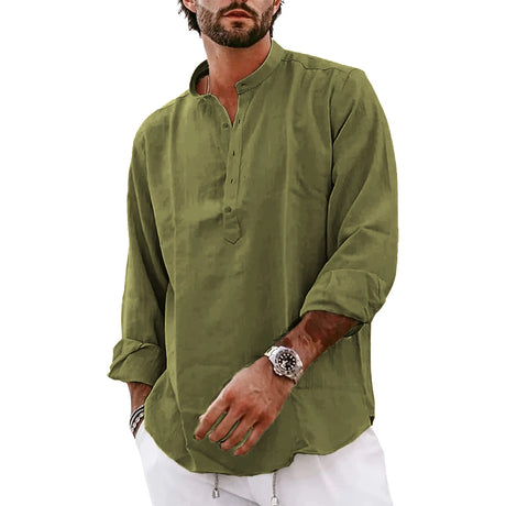 Streetwear Mens Cotton Linen Shirts Casual Lightweight Long Sleeve Henley Shirts for Men Beach Hawaiian Breathable T Shirts - Lootquake
