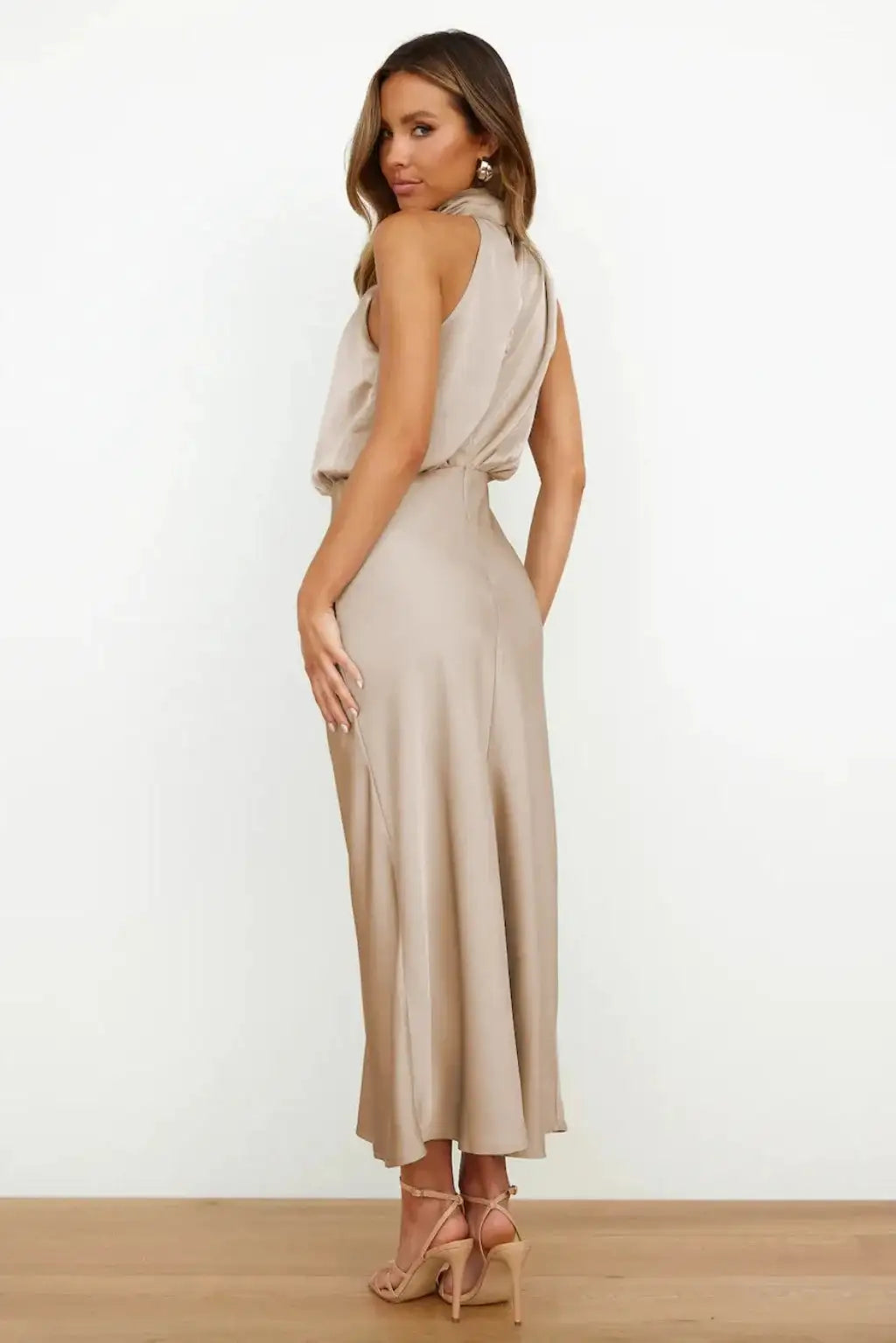 Summer High-End Silk Satin Sleeveless Long Dress Women Fashion Elegant Celebrity Dresses Evening Dress Party Clothes Ladies - Lootquake