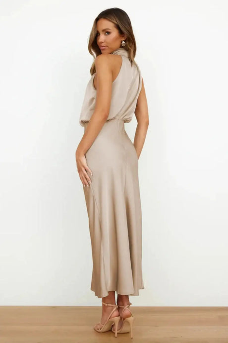 Summer High-End Silk Satin Sleeveless Long Dress Women Fashion Elegant Celebrity Dresses Evening Dress Party Clothes Ladies - Lootquake