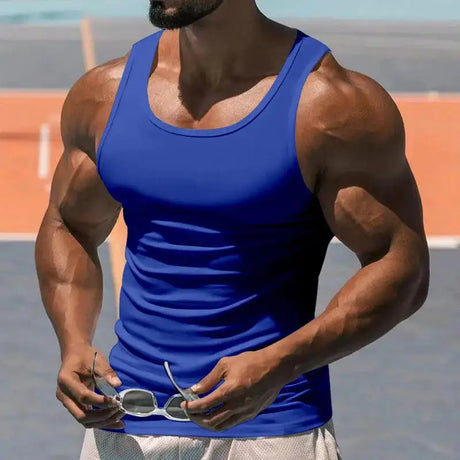 American Vest, Summer Europe And The United States Men Stretch Sports Gym Training, Tight Hurdle Sleeveless Top Solid Color Vest - Lootquake