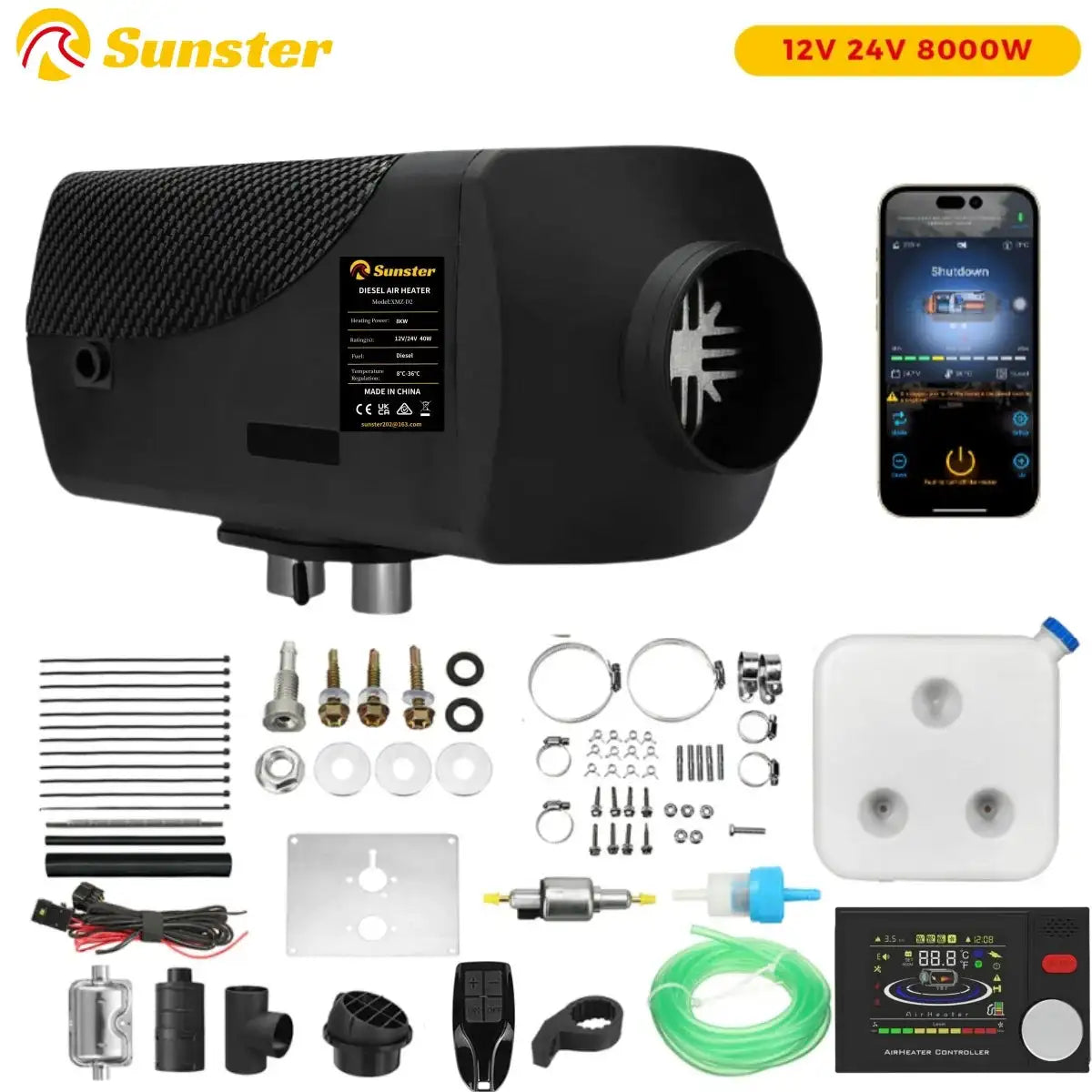 8KW portable Diesel Air Heater 12V&24V bluetooth App & Remote Control w/Automatic Altitude Night Heater for RV tent campervan - Lootquake