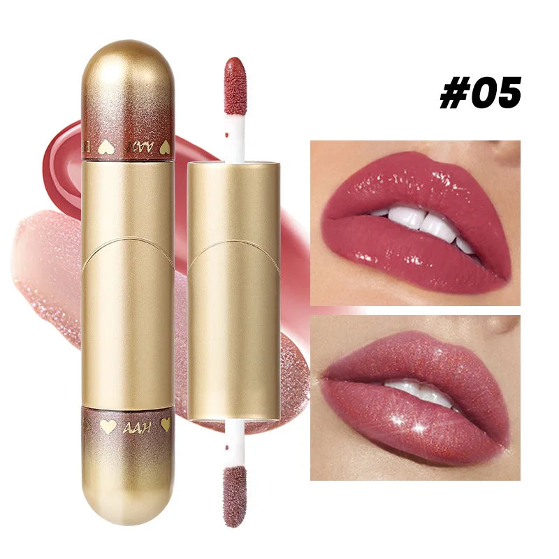 1pcs Double-head lip gloss lipstick, hydrating and moisturizing, foldable, sparkling mirror-like, nourishing lip gloss