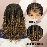 16" Short Brown Box Braided Full Lace Wig | Curly Ends | African Braids | Black Women