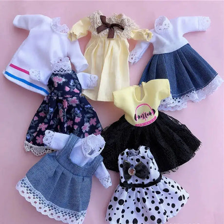 Dolls Clothes Suit For 16cm Doll Dress Up Accessories Sleeveless Top Casual Pants Denim Grid Dress Skirt Daily Wear Accessories - Lootquake