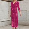 Elegante vestido largo de terciopelo liso para mujer, cuello en V, cruzado, manga larga, cintura alta, fruncido, con cordones, vestido de cumpleaños, vestido de noche sexy para fiesta