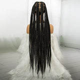 34" Knotless Box Braids Full Lace Wig | Long Black Synthetic Braids | Transparent Lace
