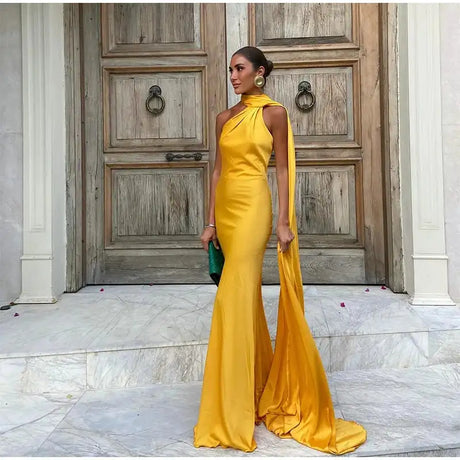 Elegant Satin Halter Slim Long Dress With Scarf Women New Sexy Backless Sleeveless Maxi Dresses Summer Lady Party Chic Vestidos - Lootquake
