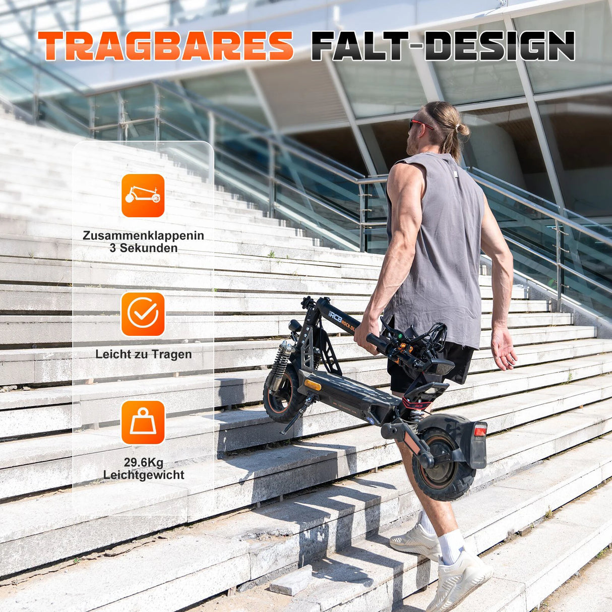 Trottinette électrique RCB D5, homologuée pour la route (ABE), moteur 500 W, pneus increvables 10 pouces, contrôle par application, double amortisseur