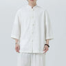 Men Chinese Style Hanfu Shirt 3/4 Sleeve Mens Loose Tops Tang Suit Solid Traditional Kung Fu Shirts Male Chinese Shirts M-5XL - Lootquake