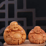Home Decor Woodcarving Laughing Buddha Maitreya Sculpture Miniature Wooden Buddha Statue Craft Mini Handmade Statue Table Top