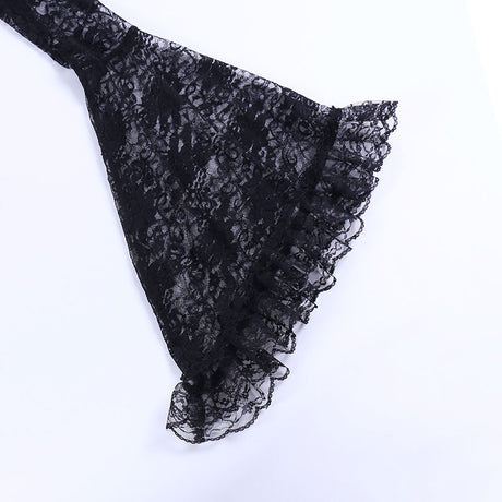 Lace Shrugs Sheer Crop Tops Long Bell Sleeves Cardigan Women Dark Gothic Wedding Punk Sexy Crochet Bolero Cover Up Shirt - Lootquake