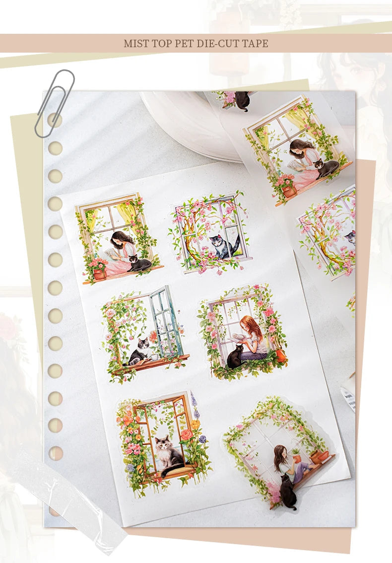 1 rouleau de ruban adhésif pour rebord de fenêtre, série week-end, loisirs, personnage, fenêtre, PET, décoration, carnet, cadre photo, papeterie, autocollants DIY