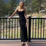 Dresses For Women 2023 Sexy Spaghetti Strap Black Long Dress Evening Y2k Sleeveless Solid Skinny Bodycon Maxi Vestidos - Lootquake