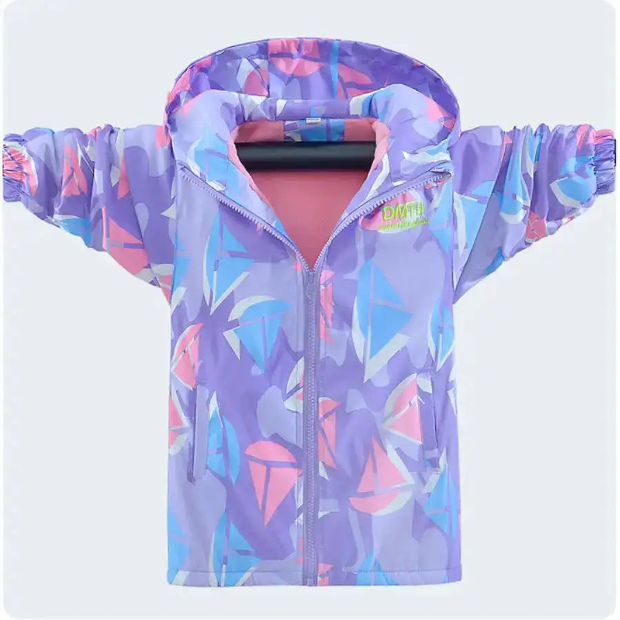 Girls Korean Polar Fleece Outdoor Jacket 4-12 Yrs Children's Autumn Winter Thickened Hooded Windbreaker Kids Girl's Fashion Coat - Lootquake