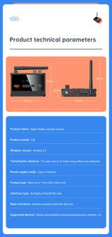 Receptor de audio Bluetooth 5.3 compatible con USB U-Disk Play, adaptador inalámbrico R/L, 2 RCA/3,5 mm AUX/fibra óptica para altavoz de kit de coche.