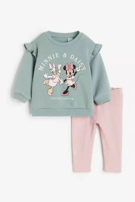 Kids Long Sleeve Outfits Minnie Print Sweatshirt +Pants 2 Piece Set Baby Girls Spring Autumn Clothing Cute Hoodies Trousers Suit - Lootquake