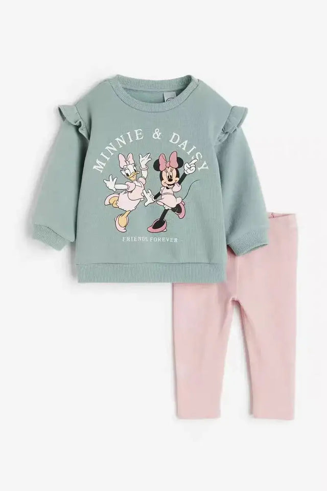 Kids Long Sleeve Outfits Minnie Print Sweatshirt +Pants 2 Piece Set Baby Girls Spring Autumn Clothing Cute Hoodies Trousers Suit - Lootquake