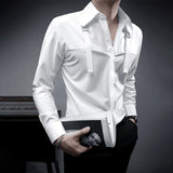 Fashion Unique Suspender Design Long-Sleeved Shirt Mens High-End 2024 Autumn New Trend Casual Solid Color Y2k Mens Shirt - Lootquake