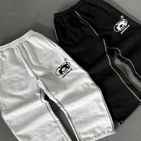 New Streetwear PROTECT Jogging Sweatpants Letter Pattern Embroidered Baggy Sweatpants Harajuku Gothic Tight Waist Loose Trousers - Lootquake