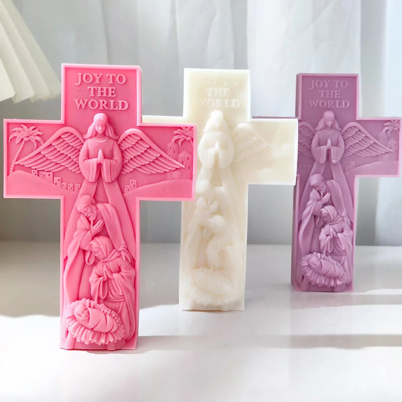 Cross Angel Virgin Mary Jesus Candle Silicone Mold Handmade Greek Mythology Sculpture Plaster Candle Soy Wax Mould Home Decor