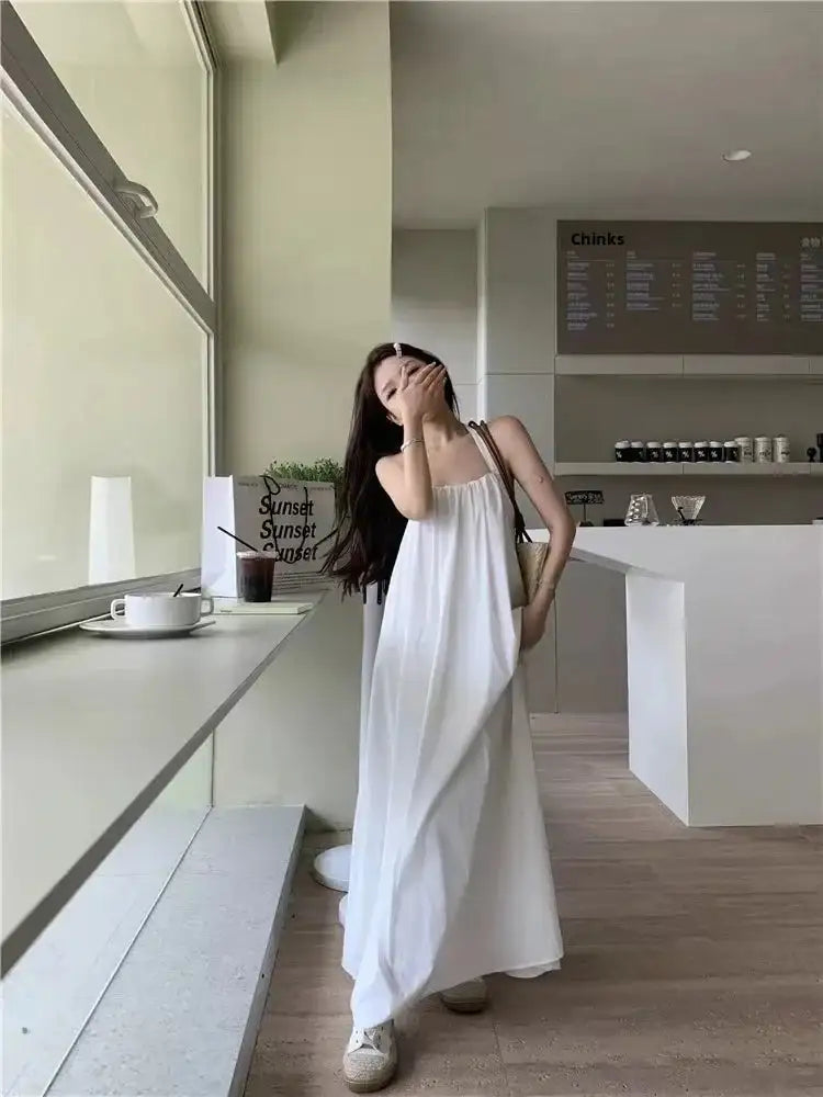 Vestido de vacaciones de verano estilo tailandés con espalda abierta, cuello halter, antiedad, para fotografía, playa, largo, con cinturón