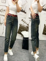NEW Spring Autumn High Waist Straight Jeans Loose Fit Stretch Haren Denim Pants Ladies Ankle-Length Jeans Pants 2024 - Lootquake