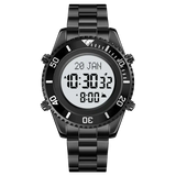 Reloj digital SKMEI 2141 de acero inoxidable con brújula para oración musulmana, alarma Adhan, Hijri, islámico, con luz de fondo