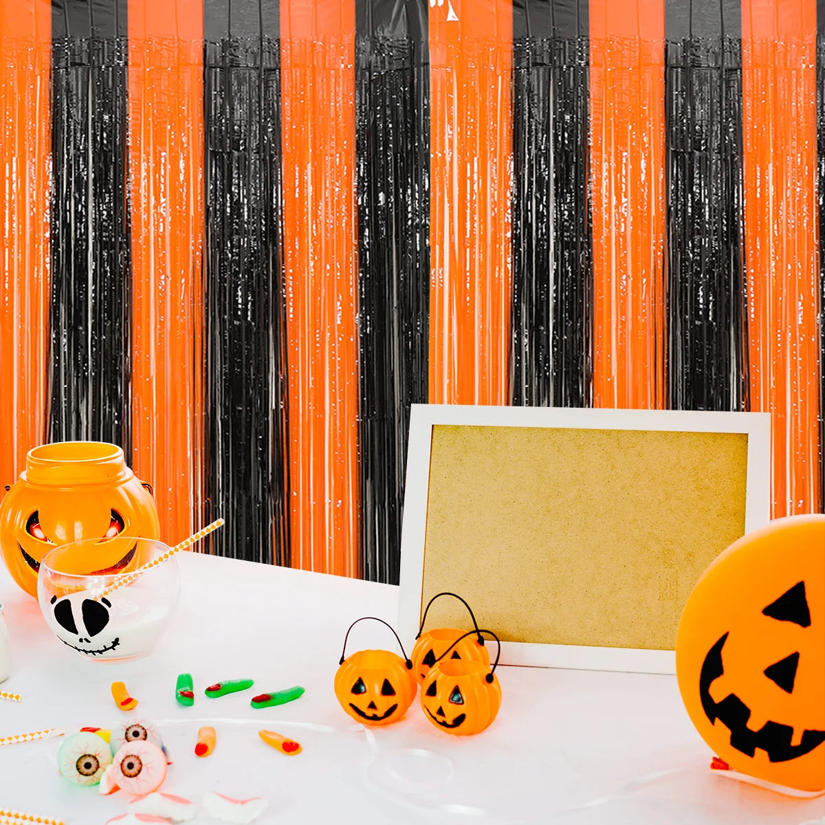 1x2m Halloween Recoration Black And Red Orange Foil Tassel Rain Silk Curtain Metallic Streamers Halloween Party Decor Supplies