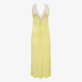 Y2K Chic Women Lace Trim Long Dress 90s Vintage Sexy V Neck Tie Up Backless Bodycon Elegant Lady Club Party Night Cocktail Dress