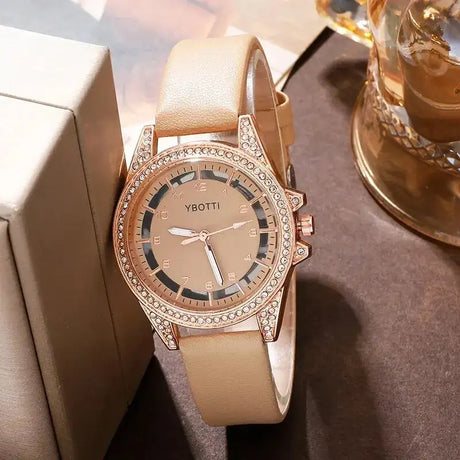 Women's Fashion Quartz Watch Luxury Khaki Leather Band Analog WristWatch Ladies Watch Women Dress Bracelet Set Reloj Mujer Clock - Lootquake
