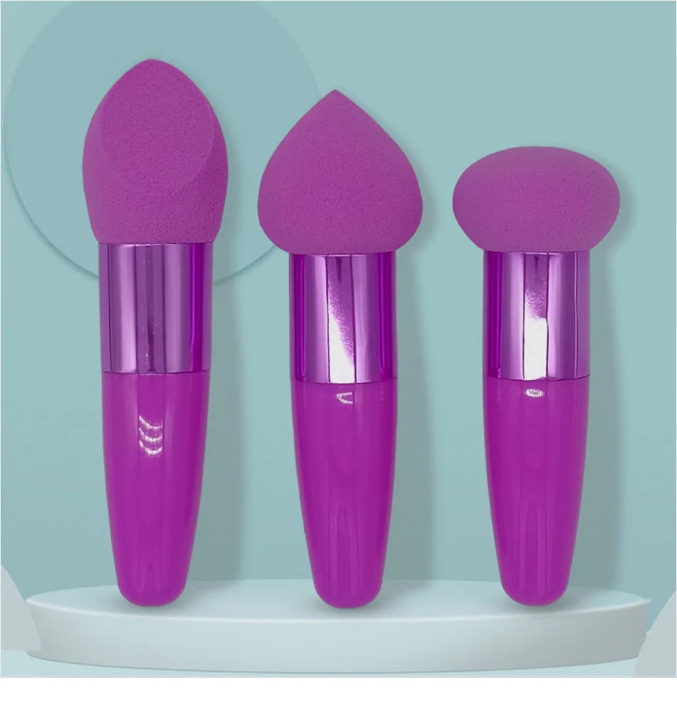 Lot de 3 pinceaux de maquillage pour femme, houppette à tête de champignon, pour fond de teint, correcteur, estompeur, avec manche lisse, outils de beauté