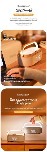 Altavoz Bluetooth, batería de 2500 mAh, compatible con carga inalámbrica de 15 W, reloj digital, pantalla, luz nocturna, despertador, estéreo Bluetooth.