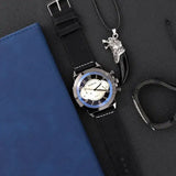 3PCS Set Fashion Mens Bracelet Necklace Watches Men Business Quartz Wrist Watch Classic Male Casual Leather Watch Reloj Hombre - Lootquake
