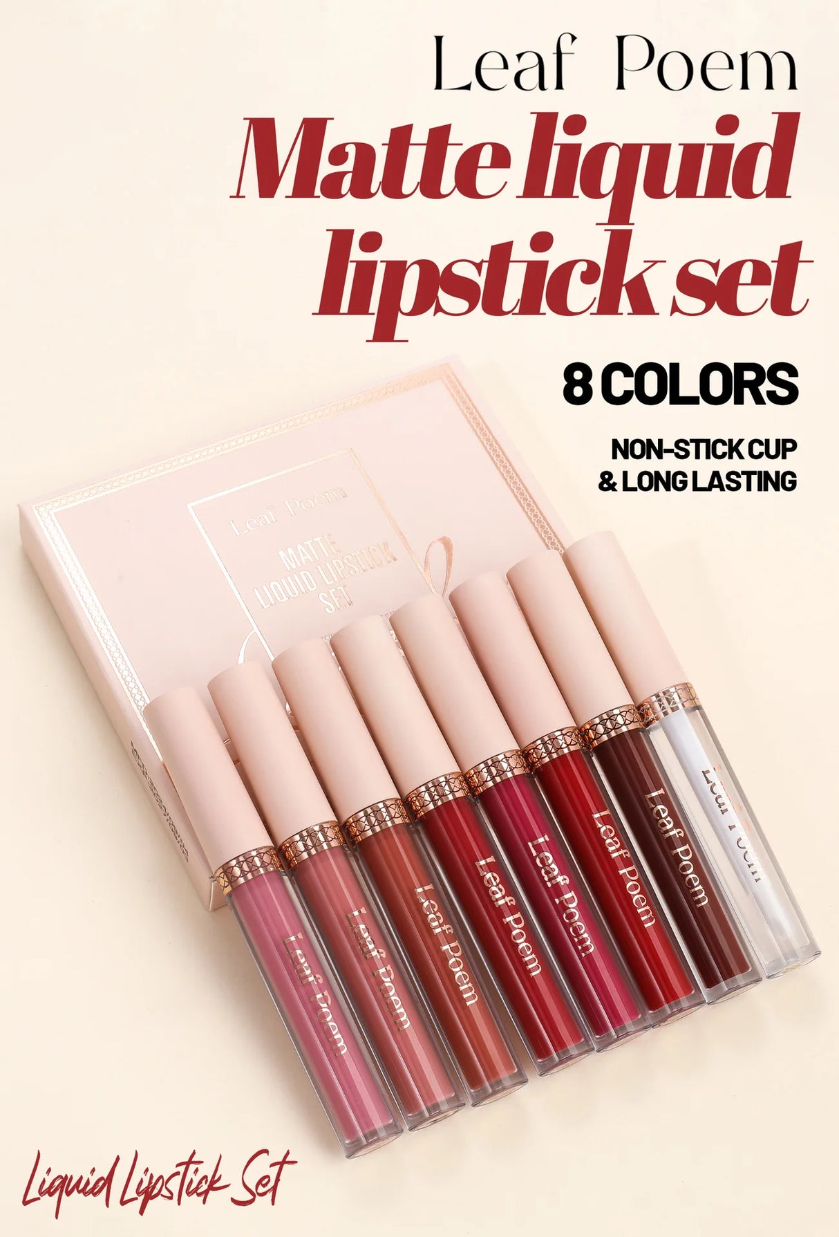 8 piezas de lápiz labial líquido mate, brillo de labios - resistente al agua, antiadherente, brillo de labios de larga duración, tonos marrón, rosa, morado y rojo, adecuado para el Día de San Valentín, diario, fiestas, viajes