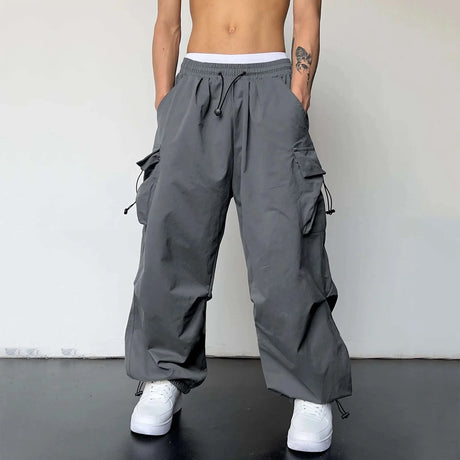 Harajuku Oversized Cargo Parachute Pants Men Streetwear Vintage Y2k Hip Hop Wide Leg Joggers Baggy Casual Sweatpants Techwear - Lootquake