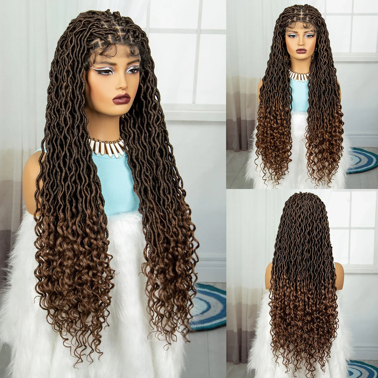 32" Water Wave Dreadlocks & Knotless Braids Wig | Lace Front | Baby Hair