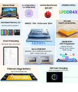 Tablette PC Blackview Tab 16 Pro 11'' FHD+ T616 Octa Core 24 Go (8+16) RAM 256 Go ROM 7700 mAh 4G Tablettes Android 14